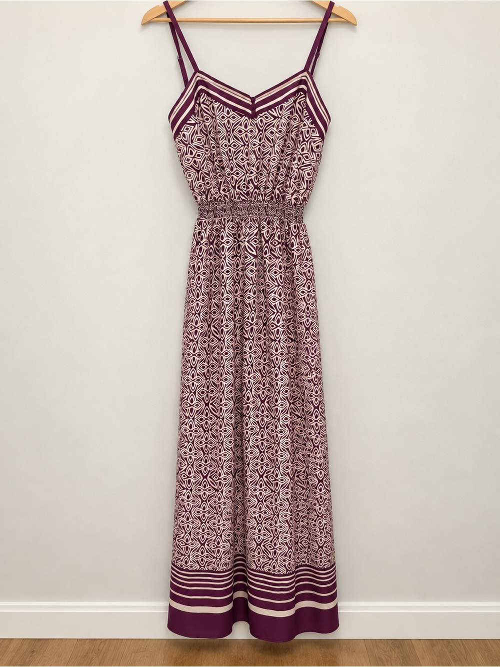 LOFT Maroon and Cream Patterned Maxi Dress